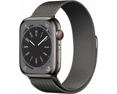 Apple Watch Series 8 - 45mm Stainless steel graphite + LTE, - Milanese Zwarte Loopband